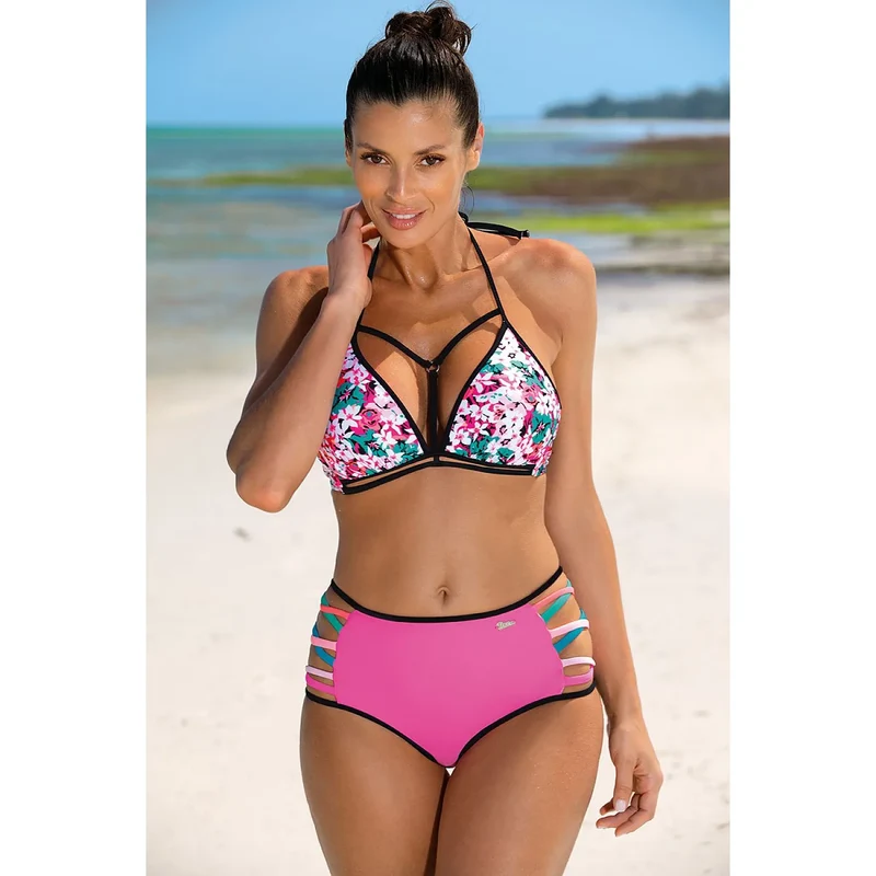 maillot bain deux pièces fleuri rayures bonnets rembourrés soutien galbant décolleté confort tissu italien durable nouable rosé