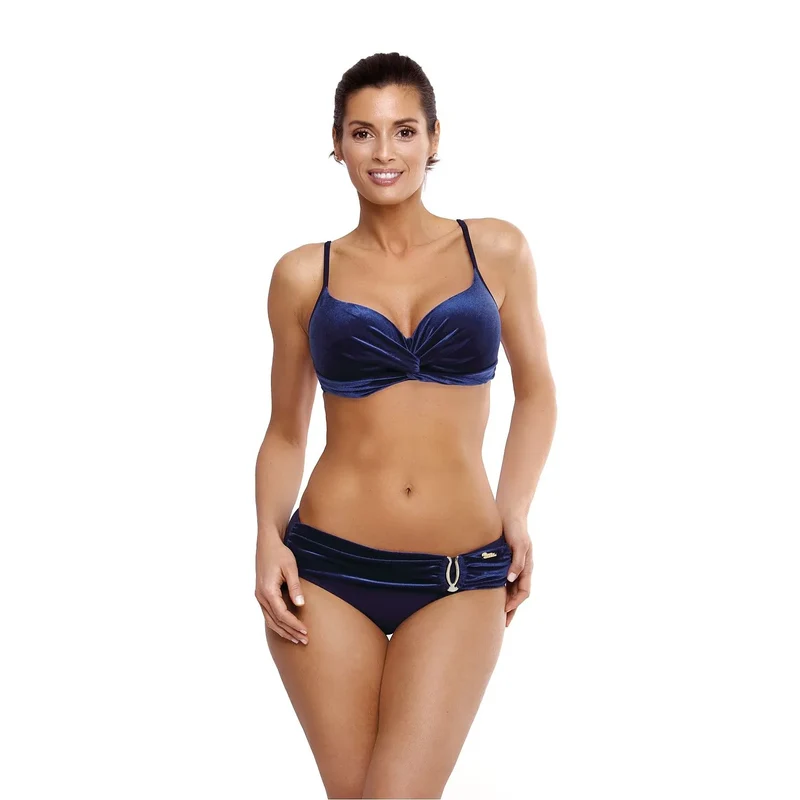 maillot bain deux pièces velours italien éclat nacré soutien gorge moulé rembourré armature bretelles réglables fermeture nouée bleu marine glamour