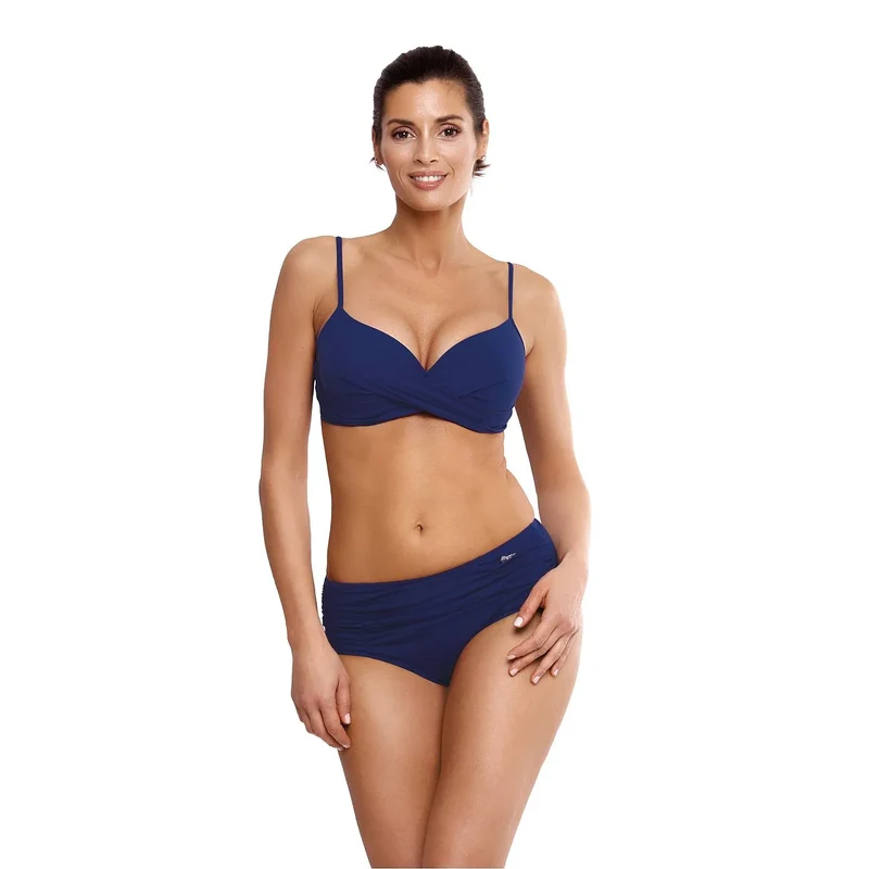 maillot bain deux pièces élégant italien mat bonnets rembourrés armature maintien tailles grandes bleu marine bas couvrants plissés confort élasthanne
