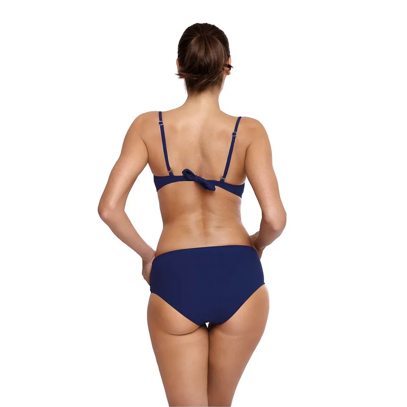 maillot bain deux pièces élégant italien mat bonnets rembourrés armature maintien tailles grandes bleu marine bas couvrants plissés confort élasthanne