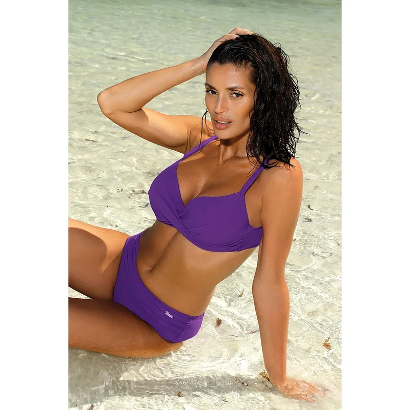 maillot bain deux pièces femme grande taille élégant soutien gorge rembourré armatures bonnets galbés maintien tissu italien violet