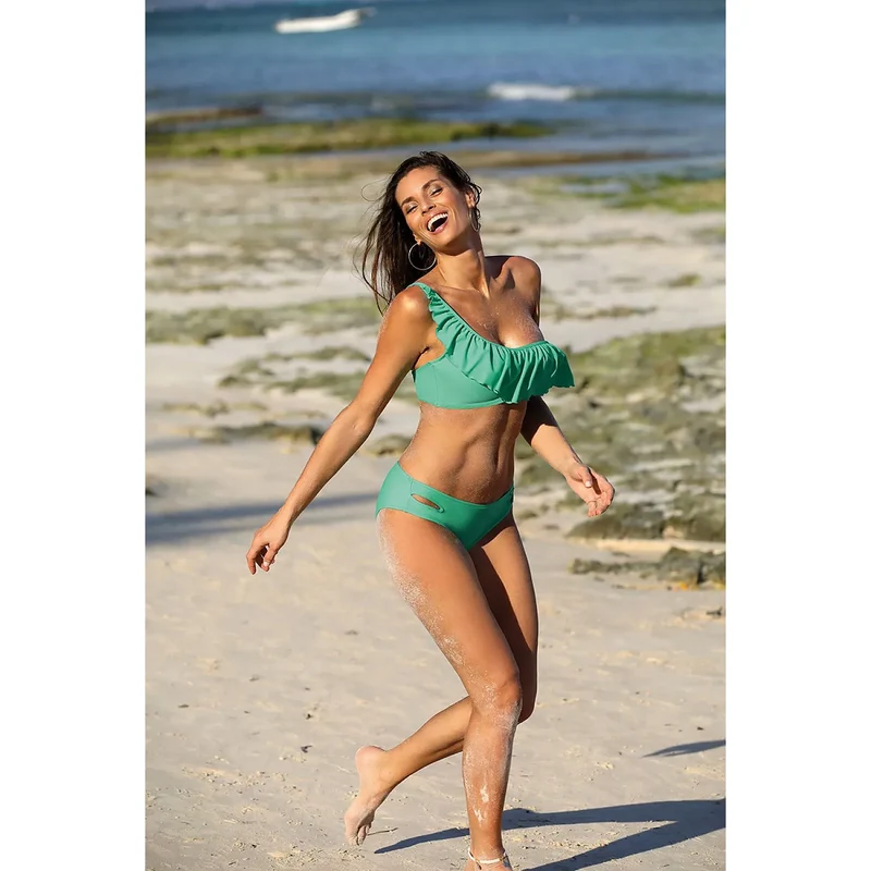 maillot deux pièces latino volants vert tissu italien léger soutien gorge sans armature inserts amovibles maintien optimal résistant chlore Marko