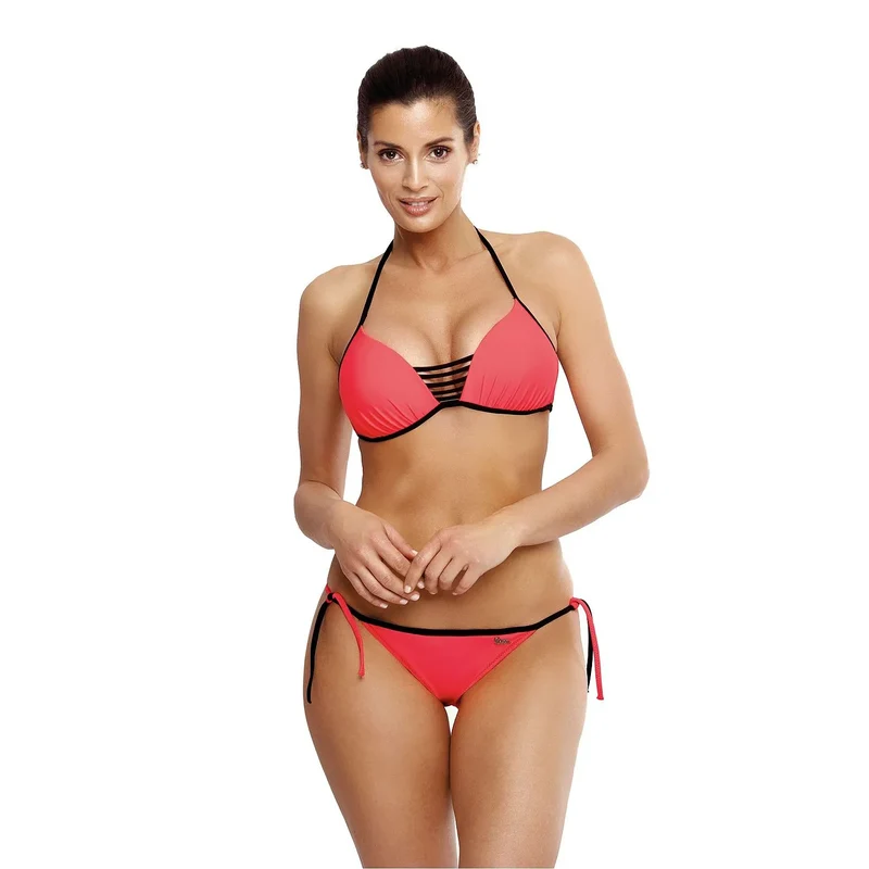 maillot bikini deux pièces effet rehausseur coques rembourrées italien noir ajustable bretelles caoutchouc passepoil contrasté culotte nœuds latéraux Marko