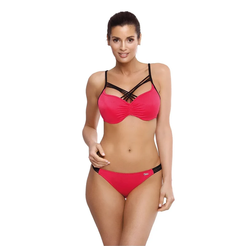 maillot bain deux pièces rembourrés bonnets armatures lanières noires rouge tailles petites moyennes maintien sculptant élasticité polyamide élasthanne