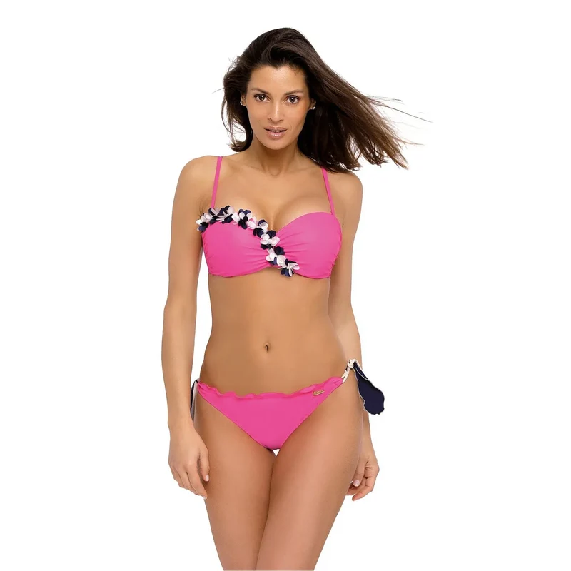 maillot bain deux pièces double rehaussement tissu italien brillant rembourré armatures bretelles détachables slip noué côtés floral cousu main