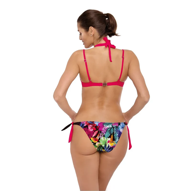 maillot deuxpièces bretelles multiples modulables bonnets rembourrés coussinets intégrés galbant silhouette motif floral rosé tissu élastique maintien confortable