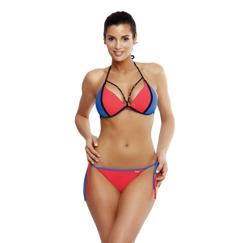 maillot bain deux pièces bikini sexy féminin rembourré passepoil noir bretelles bijoux rosé tissu italien polyamide élasthanne maintien sculptant