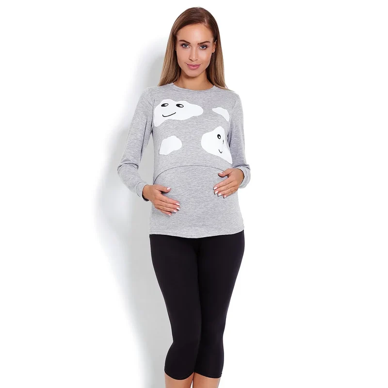 pyjama maternité allaitement élastique motif nuages confortable postnatale doux extensible viscose elasthanne gris cocooning