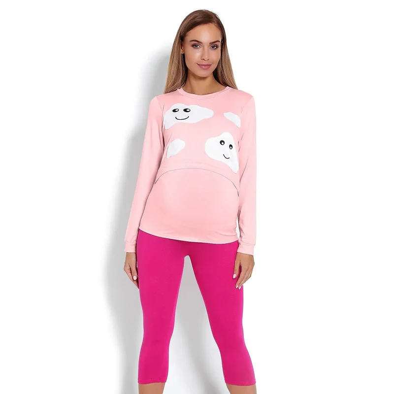 pyjama maternité allaitement nuages motif panneaux noncompressifs confort viscose élasthanne douceur élasticité extensible respirant rosé tailles ajustable élégant