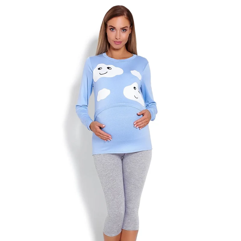 pyjama maternité allaitement jambières non compressives motif nuages viscose élasthanne douceur élasticité confort liberté mouvement nuit bleu tailles variées élégant