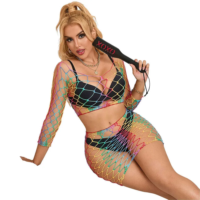 ensemble lingerie deux pièces manches longues maille respirant nylon élasthanne transparent sensuel sexy multicolore vibrant ajustable extensible