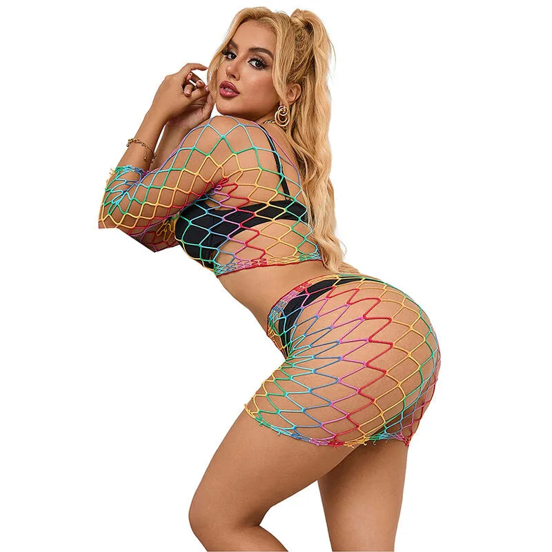 ensemble lingerie deux pièces manches longues maille respirant nylon élasthanne transparent sensuel sexy multicolore vibrant ajustable extensible