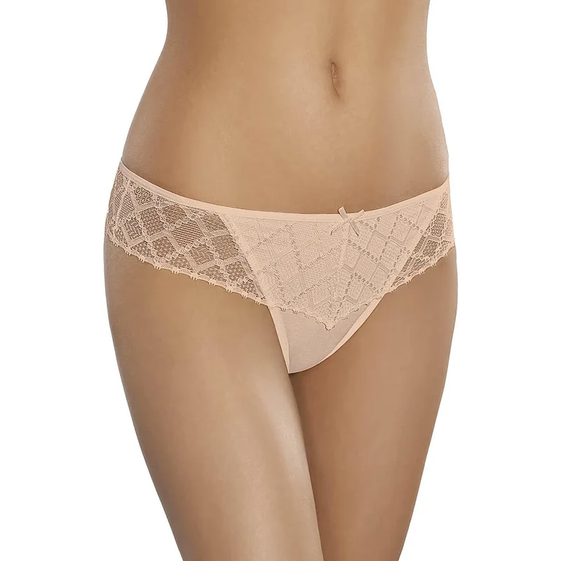 string dentelle satin coton élasthanne confortable respirant ajusté silhouette beige raffiné luxueux soyeux glamour fente dos arceau avant Gabidar 47703