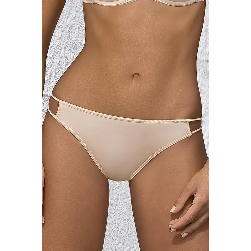 string sensuel microfibre douceur confort mat doubles sangles croisées côtés beige élégant raffiné sexy extensible durable flatteur silhouette