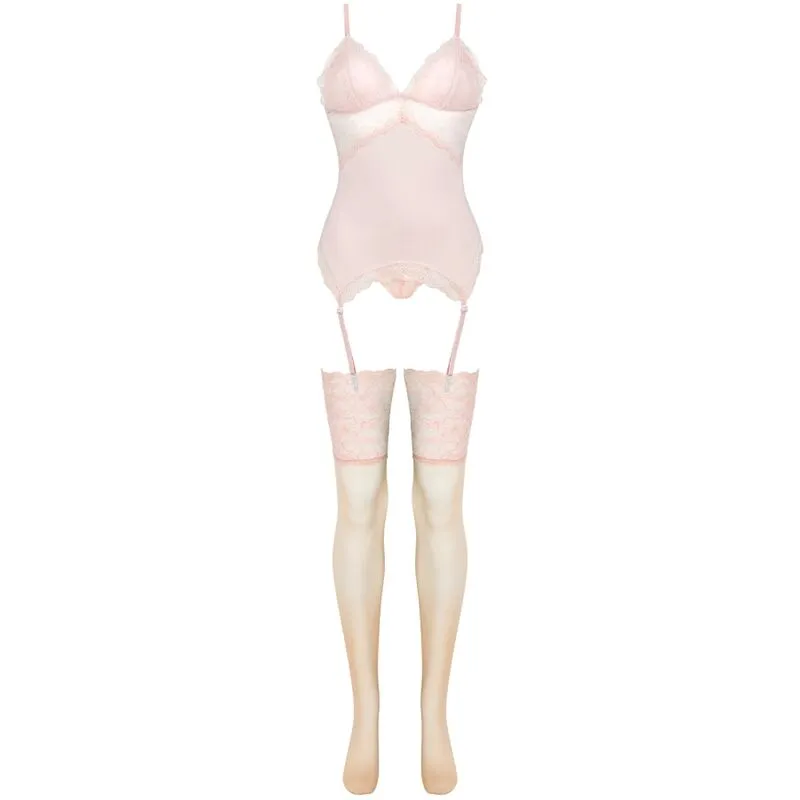 ensemble lingerie trois pièces dentelle corset bas femme sensualité raffinée luxueuse confortable sculptant romantique élégante ajustable