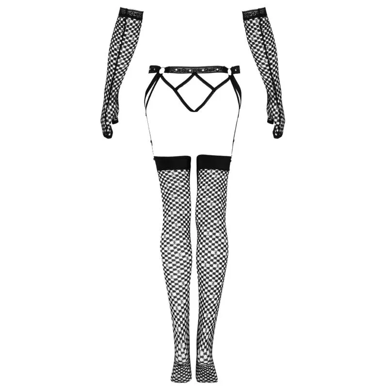 ensemble portejarretelles bas gants résille noir Livco Corsetti tailleSM maille polyamide élasthanne maintien ajustement confortable sensualité élégance glamour raffinement séduction