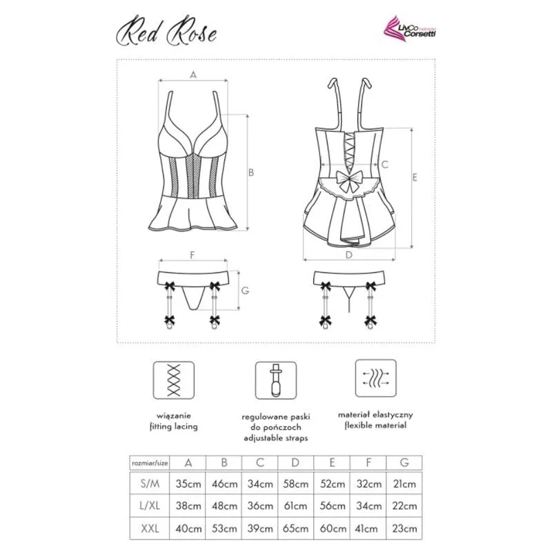 Corset portejarretelles dentelle satin rouge noir Livco Corsetti élégant féminin brodé ajustable maintien bretelles épaisses ceinture nœud ondulé