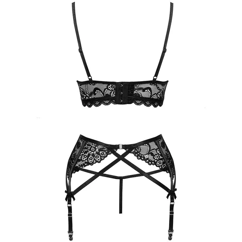 ensemble lingerie noir dentelle LivcoCorsetti soutiengorge culotte portejarretelles confortable extensible sculptant silhouette courbes voluptueuses séduisant raffiné