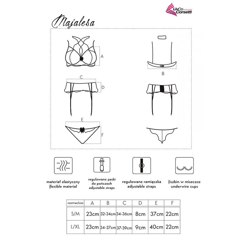 ensemble lingerie dentelle noire courbes parfaites Livco Corsetti Maja Lesa soutiengorge armatures bretelles culotte portejarretelles extensible doux sexy glamour