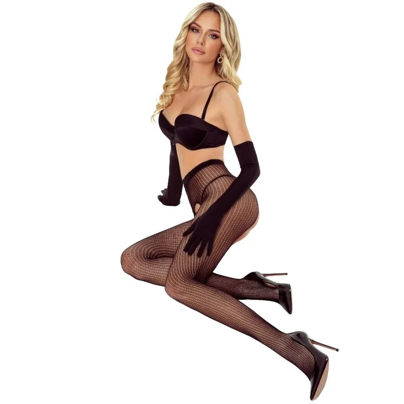 bas ouverts noirs polyamide élasthanne sensuel élégant sophistiqué confortable extensible durable fabrication européenne tailles XS S M L jarretelles dentelle