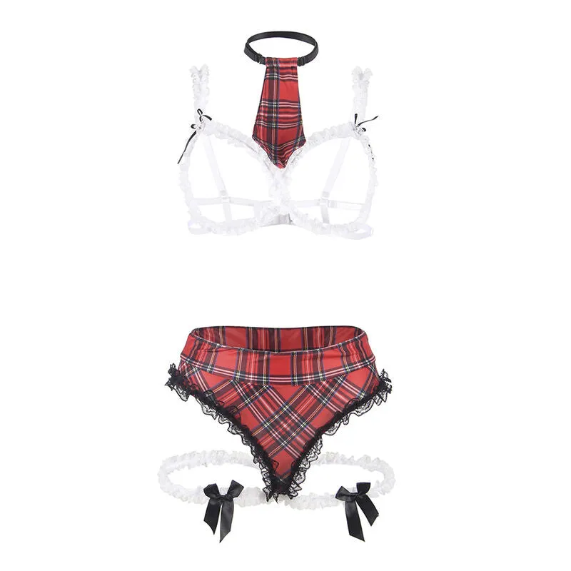 déguisement écolière sexy femme grande taille confort matière qualité élégante extensible douceur polyester élasthanne ensemble culotte soutien gorge jarretière
