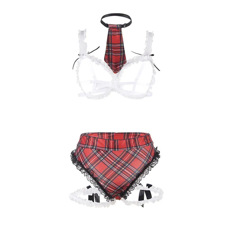 déguisement écolière sexy femme grande taille confort matière qualité élégante extensible douceur polyester élasthanne ensemble culotte soutien gorge jarretière