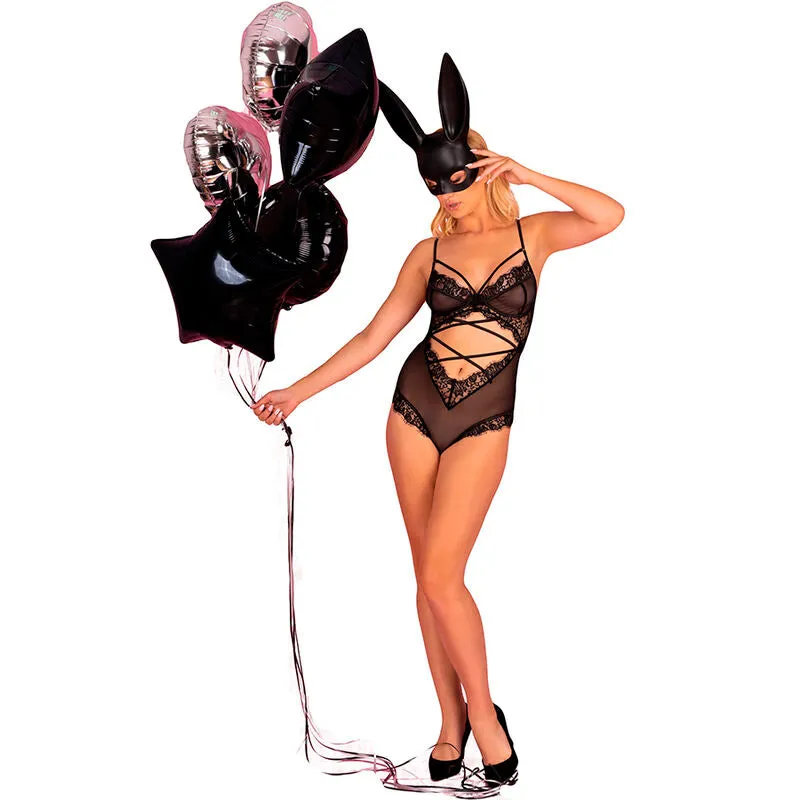 body sensuel noir Kylssiam Livco Corsetti dentelle transparente soirée élégante séduction audacieux confortable silhouette bretelles ajustables découpe losange motifs végétaux