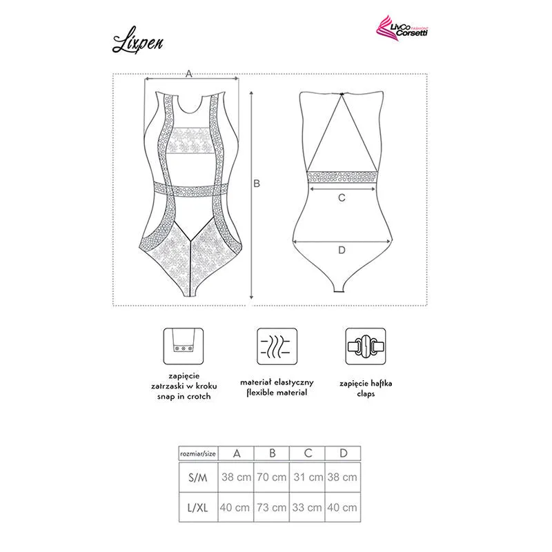 Livco Corsetti body noir transparent dentelle délicate ceintures cloutées sexy glamour ajustable extensible confortable tailleunique séduisant romantique