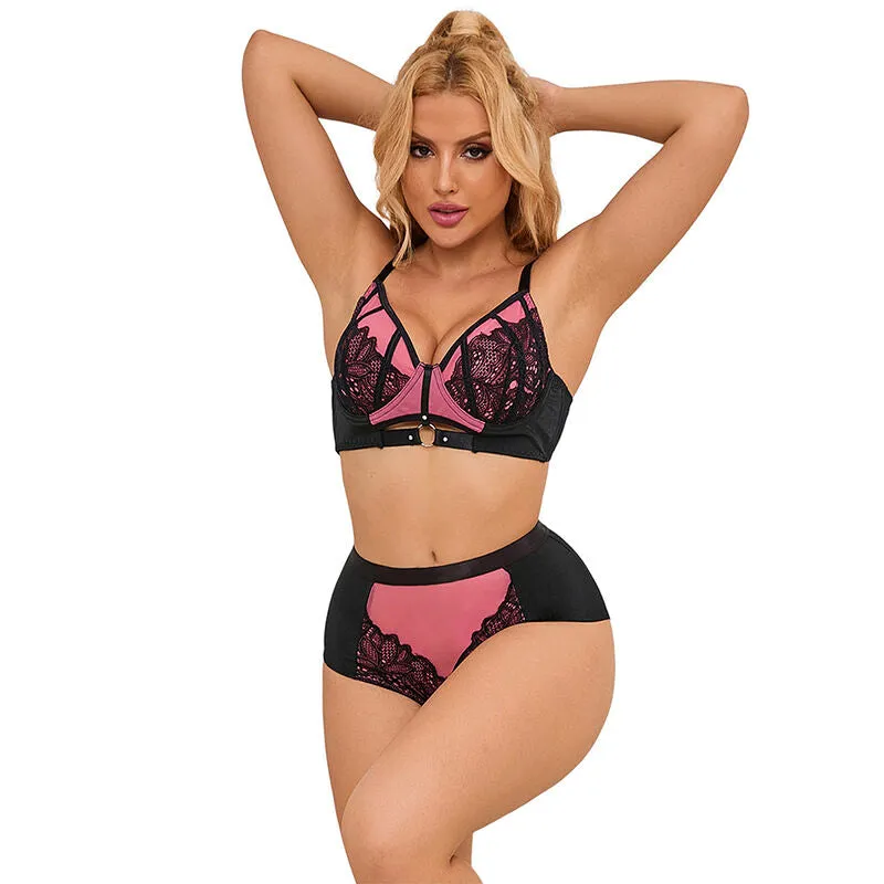 lingerie dentelle résille rose soutiengorge rembourré rehausse poitrine féminine séduisante confortable extensible douce florale translucide polyester elasthanne taille LXL