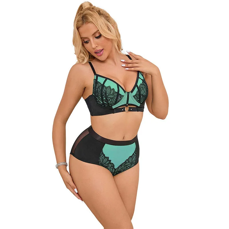 ensemble lingerie dentelle maille verte soutiengorge amplifiant sublime élégant moderne séduisant féminin confortable raffiné floral extensible
