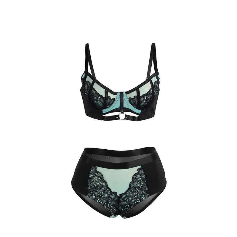 ensemble lingerie dentelle maille verte soutiengorge amplifiant sublime élégant moderne séduisant féminin confortable raffiné floral extensible
