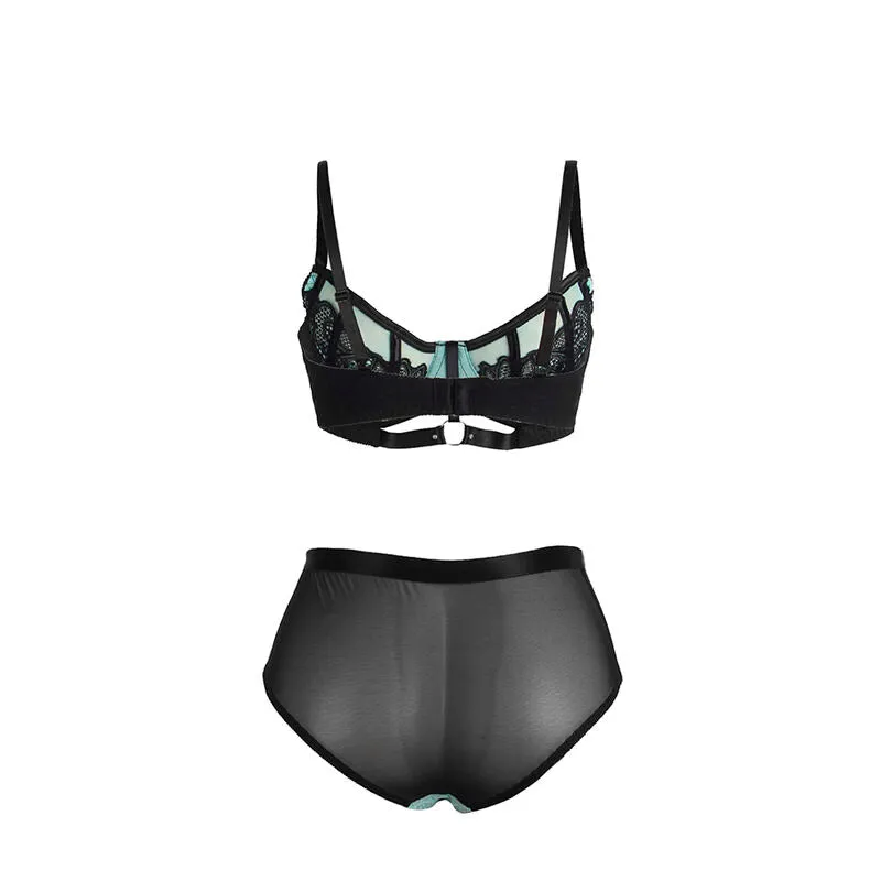 ensemble lingerie dentelle maille verte soutiengorge amplifiant sublime élégant moderne séduisant féminin confortable raffiné floral extensible