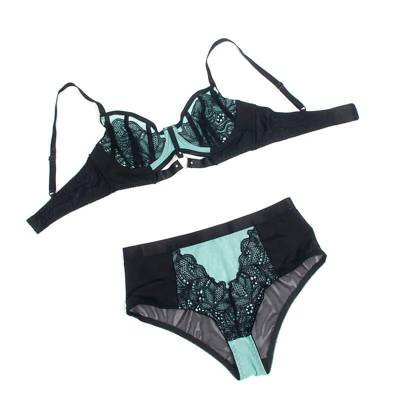 ensemble lingerie dentelle maille verte soutiengorge amplifiant sublime élégant moderne séduisant féminin confortable raffiné floral extensible