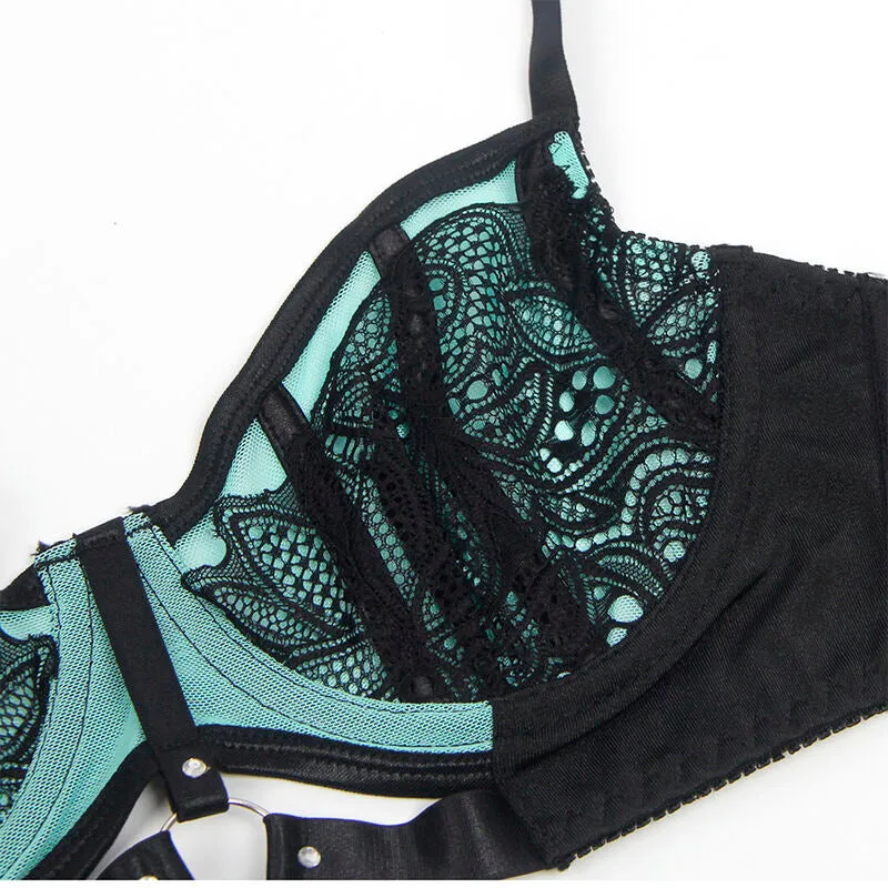 ensemble lingerie dentelle maille verte soutiengorge amplifiant sublime élégant moderne séduisant féminin confortable raffiné floral extensible