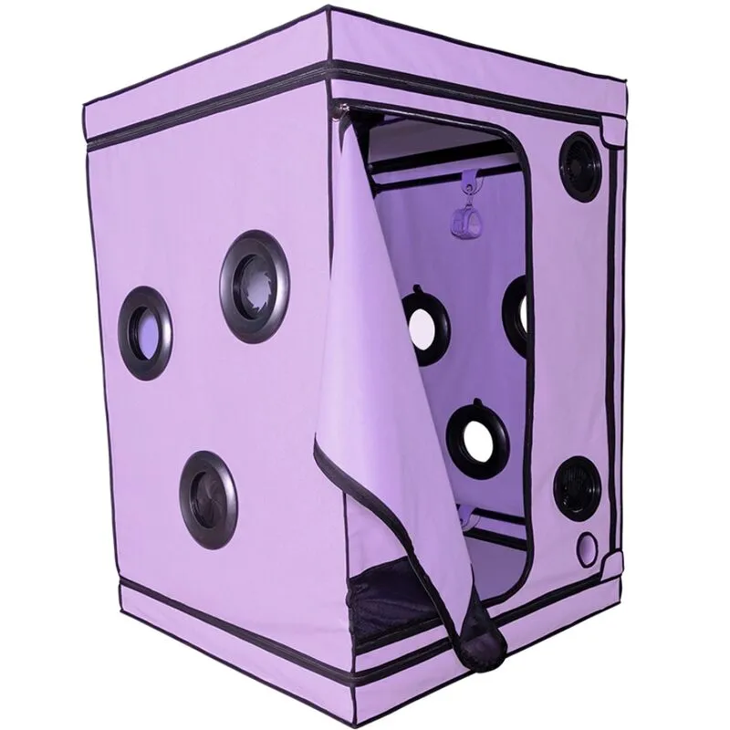 cabine fétiche pourpre compacte immersive soumission contrôle stimulation lumineuse éclairage intégré ventilateurs systèmes serrage polyvalent pinces sac voyage portable sécurisé