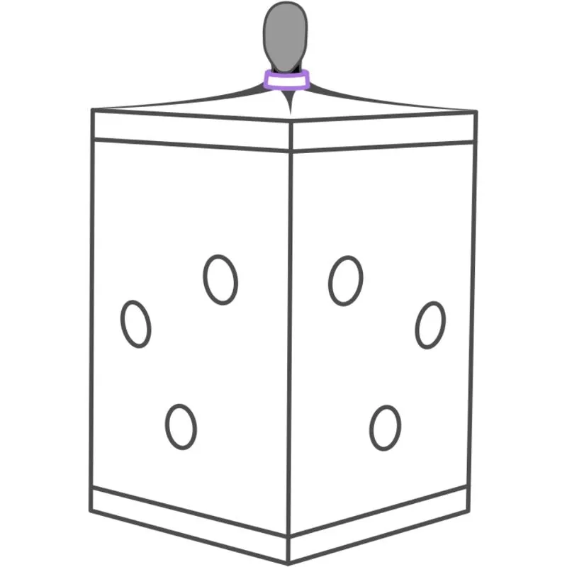 cabine fétiche pourpre compacte immersive soumission contrôle stimulation lumineuse éclairage intégré ventilateurs systèmes serrage polyvalent pinces sac voyage portable sécurisé