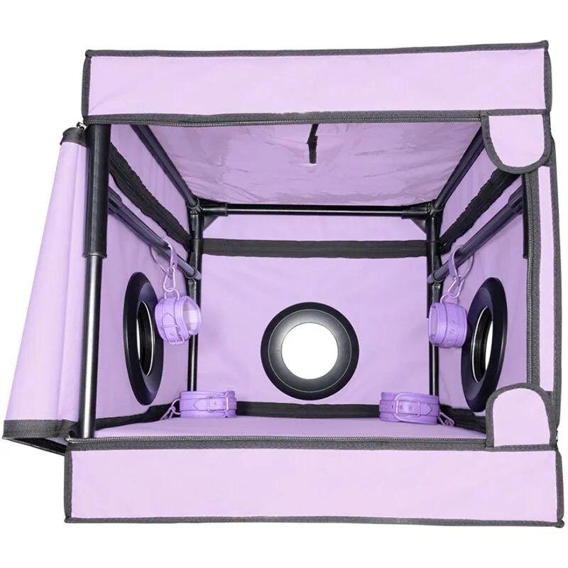 cabine intime violette jeux rôle soumission lumière LED immersive compacte cocon plaisir portable robuste sécurisée matelas intégré accessoires discrets