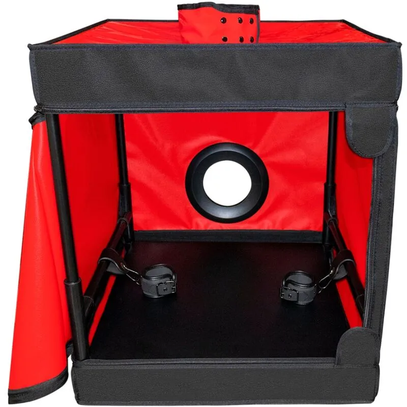 cabine immersive violette sensuelle élégante éclairée menottes robustes matelas confortable attaches résistantes sac voyage portable compacte