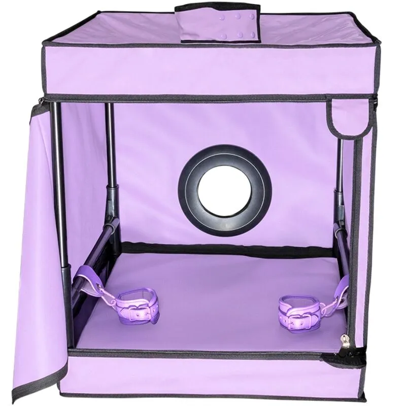 cabine bukkake violette sensorielle luminescente compacte transportable matelas moelleux attaches holedome sécurisées menottes élégante robuste intime audacieuse modulable consensuelle
