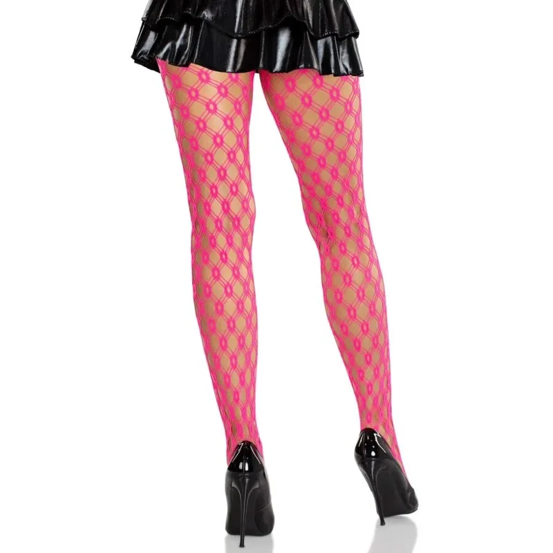 collants résille œillets rose fluo festival audacieux extensible confortable nylon élasthanne taille unique motif géométrique tendance soirée lavable