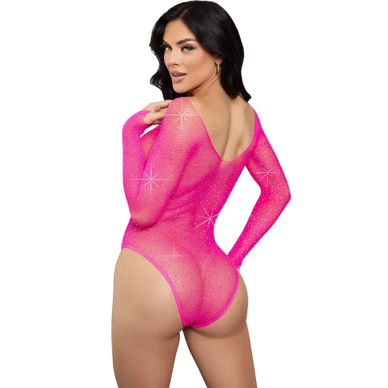 justaucorps résille strass manches longues culotte pratique glamour soirée élégance sensualité extensible léger moulant maille scintillant taille unique confort ajustement