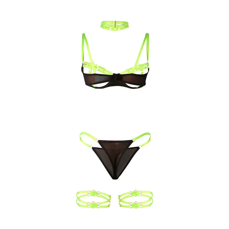 ensemble lingerie sexy vert coupe creuse bretelles réglables bicolore satin élasthanne confort peau douceur maintien sculptant silhouette élégante audacieuse