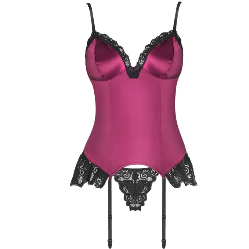 ensemble lingerie corset string bordeaux séduisant élégant sensuel raffiné maintien confortable ajustement extensible polyamide élasthanne tailles variable soirée romantique