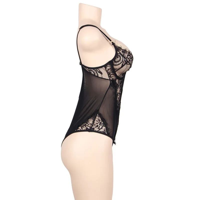 Sublime lingerie grande taille dentelle florale noire combinaison sexy féminine luxueuse franges transparentes ajustée confortable élégante raffinée séduisante