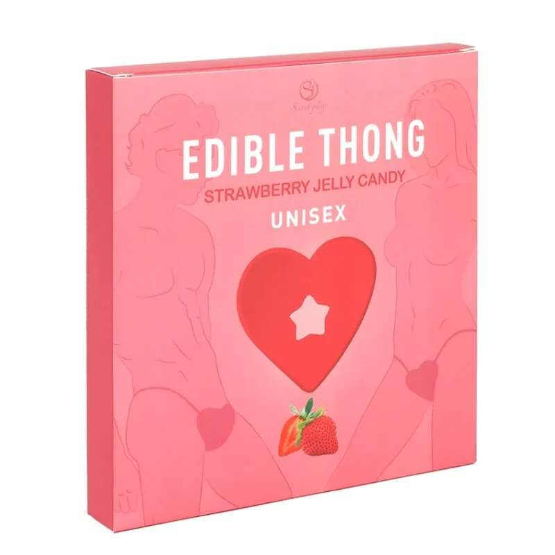 string comestible fraise forme coeur sensuel séduisant gourmand doux élastique confortable ajustable unisexe tailleunique ludique intime surprenant romantique