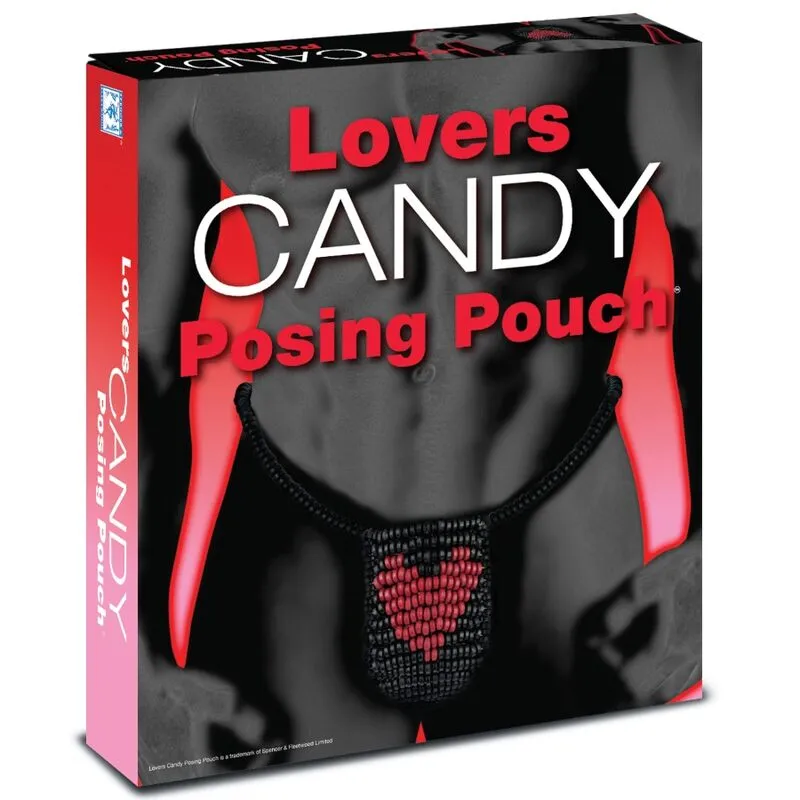 string comestible homme noir motif coeur rouge lycra doux sexy gourmand flexible ajustable taille unique saveur fruitée