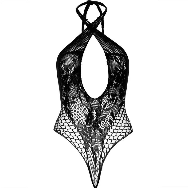 teddy croisé dos nu dentelle résille noir sexy élégant moulant transparent extensible confortable ajusté maintien bretelles finition féminin