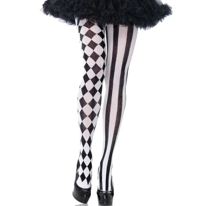 collants arlequin noir blanc nylon élégant confortable doux soyeux élastique durable haute qualité chic intemporel original