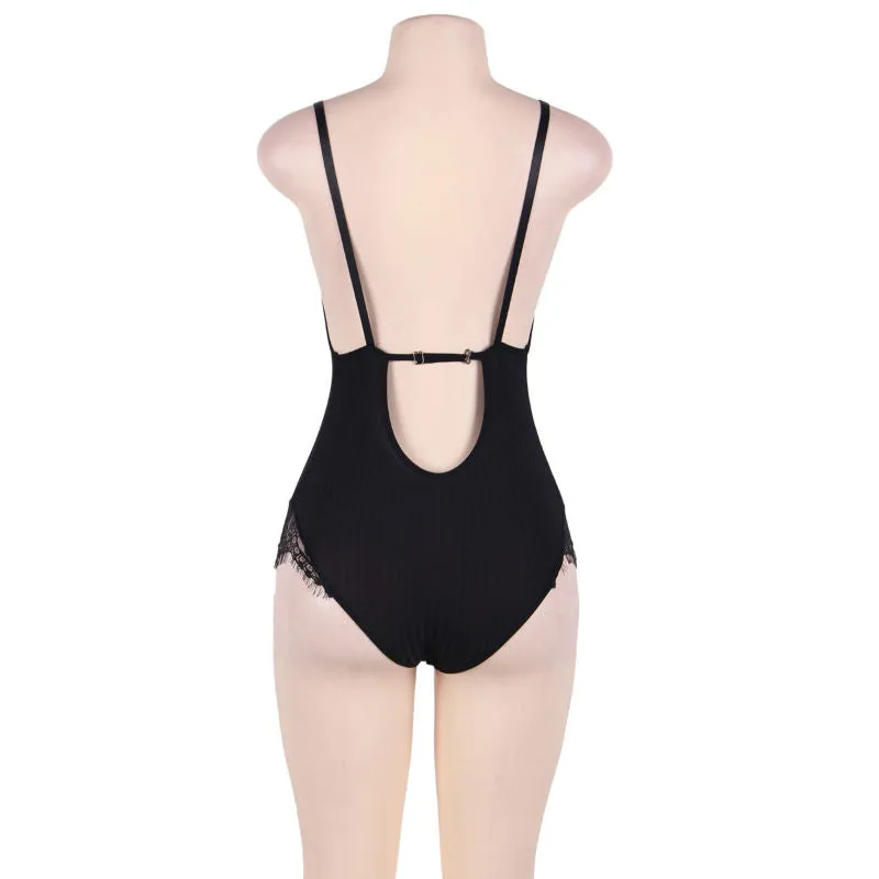 Teddy noir dentelles florales franges sensuel confortable grande taille création exclusive transparences lacets boîte cadeau sophistiqué élégance