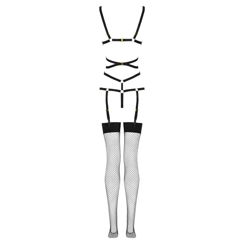 ensemble lingerie érotique noir rayures sexy audacieuse élégante mystérieuse dentelle fine maille réglable string bretelles anneaux sublimante